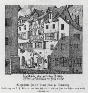 Former residence of Hans Sachs in Nuremberg after an etching from 1852, from Könnecke Bilderatlas
