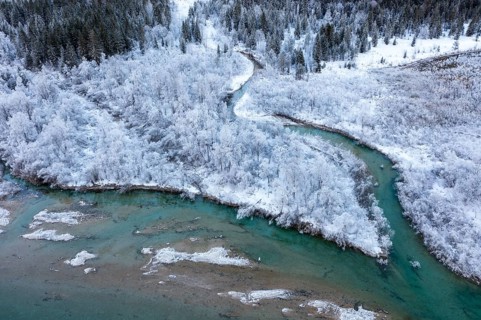 Upper Isar, at the Sylvenstein reservoir, Winter in the Isar valley, Upper Bavaria, Bavaria,