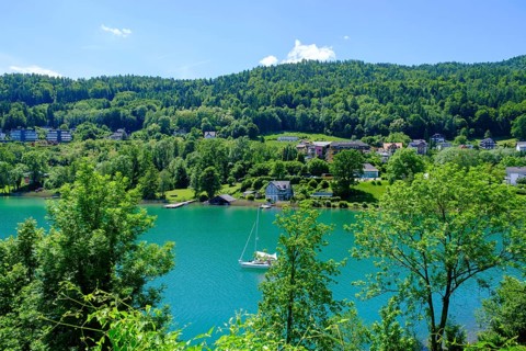 Maria Wörth pilgrimage church, on the southern shore of Lake Lake Wörth, Carinthia, Austria