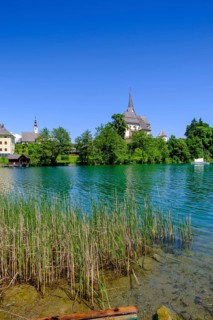 Maria Wörth pilgrimage church, on the southern shore of Lake Lake Wörth, Carinthia, Austria