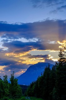 Sunset, Dobratsch, from the castle ruins of Finkenstein, on Lake Faak, Carinthia, Austria
