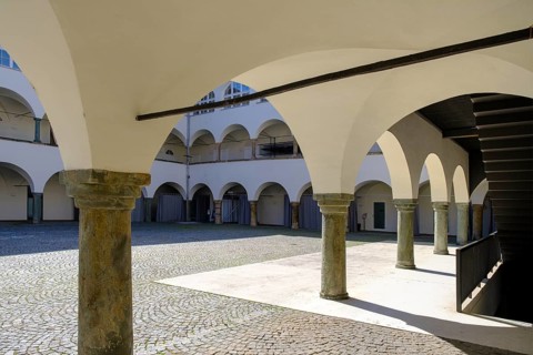 Inner courtyard, Museum of Modern Art Carinthia, Klagenfurt, Carinthia, Austria