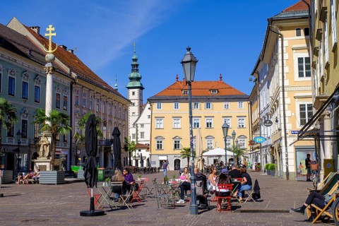 Trinity Column or Plague Column, Old Square, Old Town, Klagenfurt, Carinthia, Austria