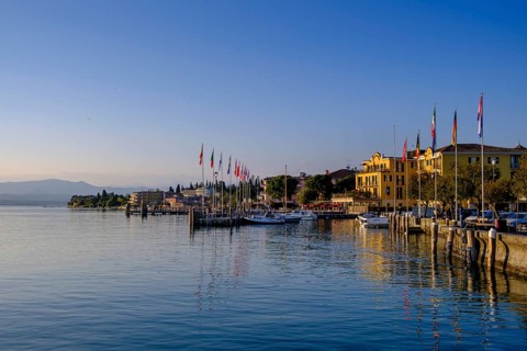 Sunset near Sirmione on Lake Garda, Veneto, Veneto, Italy