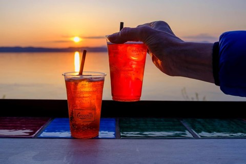 Cocktails, Aperol Sprizz, sunset at the bar, Lido delle Grotte, Jamaica Beach, Sirmione on Lake