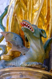 Dragon attribute, St Ottilia, parish church of St Kilian, Bad Heilbrunn, Upper Bavaria, Bavaria,