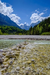 Pisnica stream at Jasna Lake in Triglav National Park, Kranjska Gora, Upper Carniola, Julian Alps,