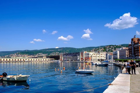 Old harbour, Porto Vecchio, pier, of Riva del Mandracchio, promenade, Trieste, Adriatic Sea, Friuli