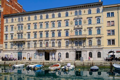 Commercial and residential buildings on the Grand Canal, Borgo Teresiano, Trieste, Adriatic Sea,