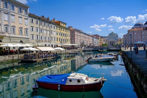 Commercial and residential buildings on the Grand Canal, Borgo Teresiano, Trieste, Adriatic Sea,