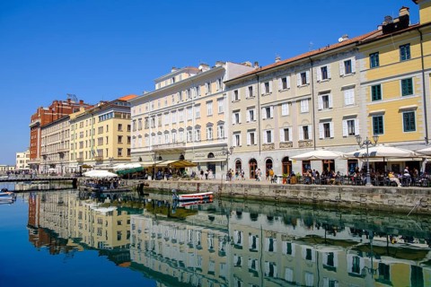 Commercial and residential buildings on the Grand Canal, Borgo Teresiano, Trieste, Adriatic Sea,