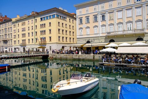Commercial and residential buildings on the Grand Canal, Borgo Teresiano, Trieste, Adriatic Sea,