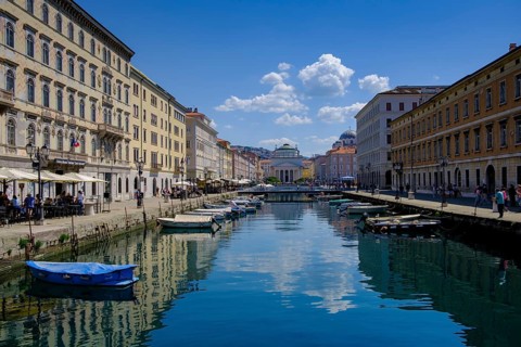 Commercial and residential buildings on the Grand Canal, Borgo Teresiano, Trieste, Adriatic Sea,