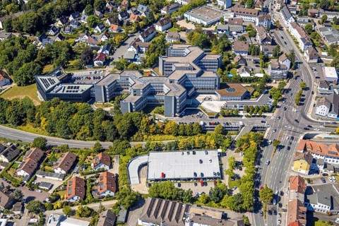 Aerial view, district house local administration, Lüdenscheid city, Lüdenscheid, Sauerland, North
