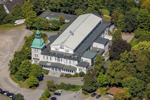Aerial view, Historic New Schützenhalle Lüdenscheid with tower, event location