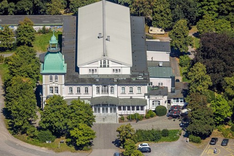 Aerial view, Historic New Schützenhalle Lüdenscheid with tower, event location