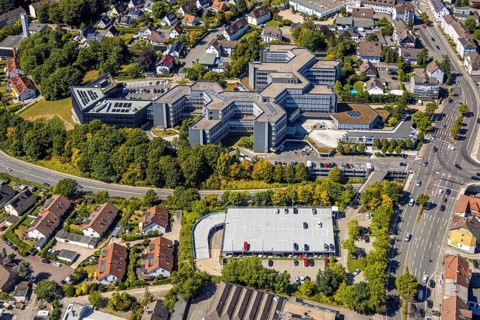 Aerial view, district house local administration, Lüdenscheid city, Lüdenscheid, Sauerland, North