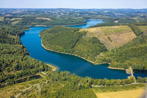 Aerial view, Versetalsperre, forest area with forest damage, Piepersloh, Lüdenscheid, Sauerland,
