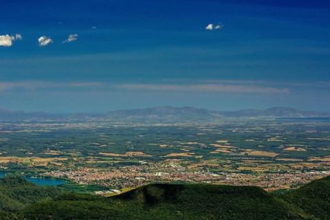 Banyoles, Costa Brava, Catalonia, Spain, Sant Miquel de Campmajor, Europe, aerial view, birds-eyes