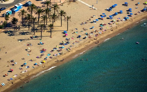 Roses on the Gulf of Roses, high-rise buildings on the beach, holiday resort, palm beach, beach,