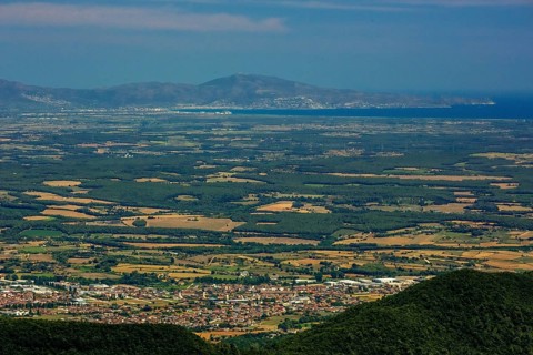 Banyoles, Costa Brava, Catalonia, Spain, Sant Miquel de Campmajor, Europe, aerial view, birds-eyes