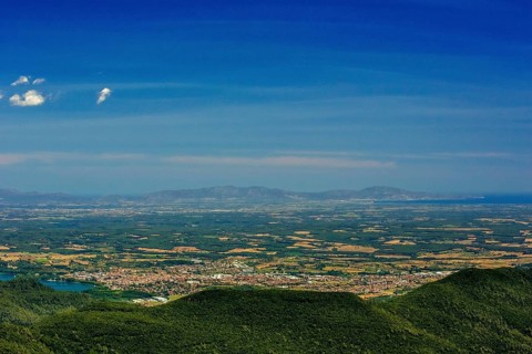 Banyoles, Costa Brava, Catalonia, Spain, Sant Miquel de Campmajor, Europe, aerial view, birds-eyes