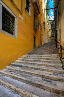 Alleys in the old town of Girona, Cataluña, Gerona, Catalonia, Spain, Girona, Cataluña, Europe,
