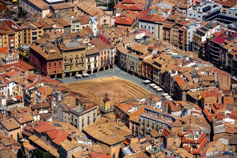 Old town, Placa Major, market place of Vic, Vic, Costa Brava, Catalonia, Spain, Europe, aerial