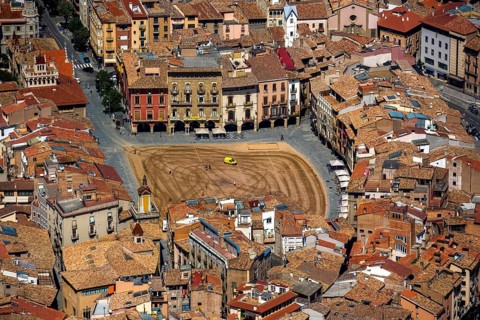 Old town, Placa Major, market place of Vic, Vic, Costa Brava, Catalonia, Spain, Europe, aerial