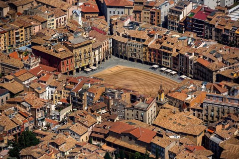 Old town, Placa Major, market place of Vic, Vic, Costa Brava, Catalonia, Spain, Europe, aerial