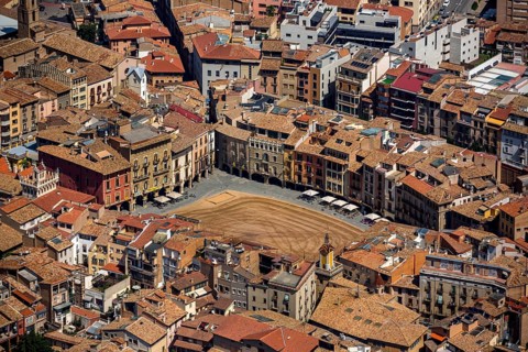 Old town, Placa Major, market place of Vic, Vic, Costa Brava, Catalonia, Spain, Europe, aerial