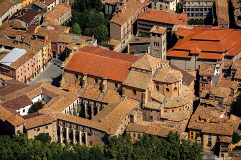 Old Town, Catedral de Sant Pere de Vic, Vic, Costa Brava, Catalonia, Spain, Europe, aerial view,