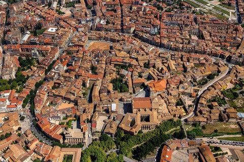 Old Town, Vic, Costa Brava, Catalonia, Spain, Europe, aerial view, birds-eyes view, aerial