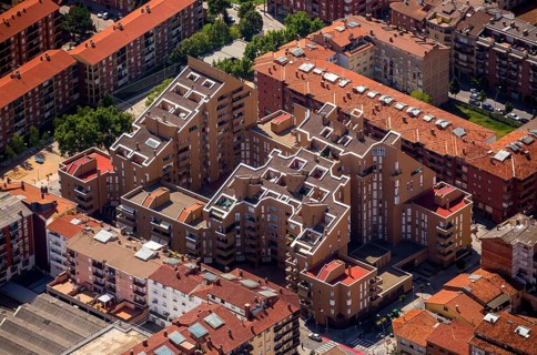 Terraced house, Vic, Costa Brava, Catalonia, Spain, Europe, aerial photo, birds-eyes view, aerial