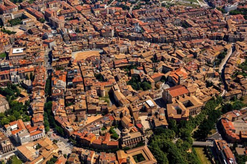 Old Town, Vic, Costa Brava, Catalonia, Spain, Europe, aerial view, birds-eyes view, aerial