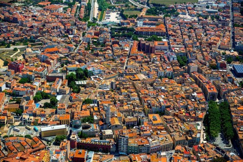 Overview of Figueres with Dali Museum, Costa Brava, Catalonia, Spain, Figueres, Europe, aerial