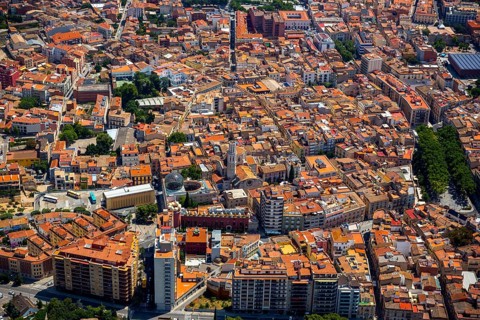 Overview of Figueres with Dali Museum, Costa Brava, Catalonia, Spain, Figueres, Europe, aerial