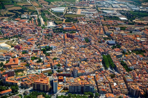 Overview of Figueres, Costa Brava, Catalonia, Spain, Figueres, Europe, aerial view, birds-eyes