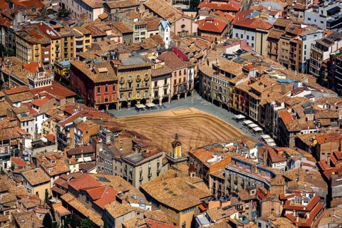 Old town, Placa Major, market place of Vic, Vic, Costa Brava, Catalonia, Spain, Europe, aerial