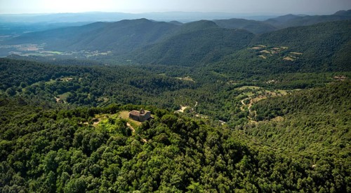 Pujarnol Chapel, Chapel of Sant Natzari, Porqueres, Costa Brava, Catalonia, Spain, Europe, aerial