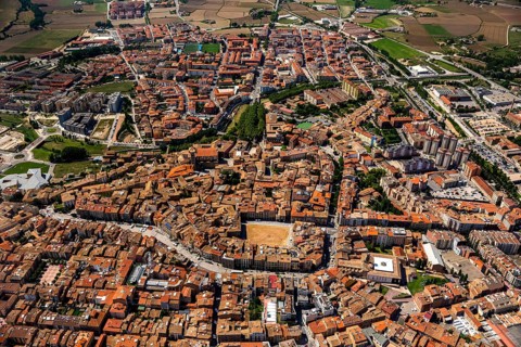 Old town, Placa Major, market place of Vic, Vic, Costa Brava, Catalonia, Spain, Europe, aerial