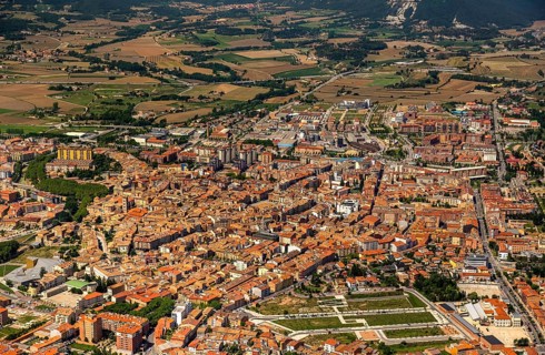 Overview of the city Vic, Vic, Costa Brava, Catalonia, Spain, Europe, aerial view, birds-eyes view,