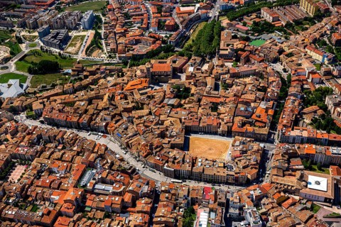 Old town, Placa Major, market place of Vic, Vic, Costa Brava, Catalonia, Spain, Europe, aerial