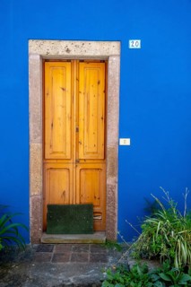 Sardinia, Blue House with picturesque door, Bosa, Europe, Province of Oristano, Italy,