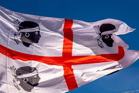 Sardinia, Sardinian flag, white flag with red cross and four Moorish heads, Bosa, Europe, province