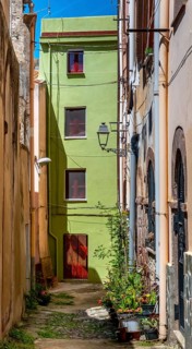 Sardinia, alley with picturesque house and window, Bosa, Europe, Province of Oristano, Italy, old