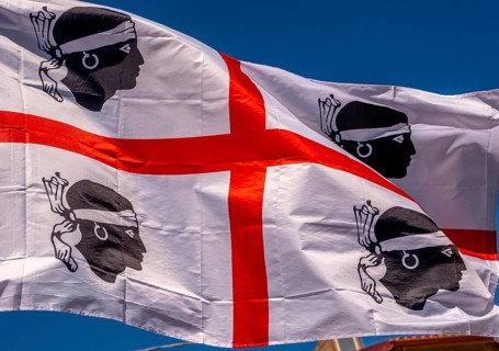 Sardinia, Sardinian flag, white flag with red cross and four Moorish heads, Bosa, Europe, province