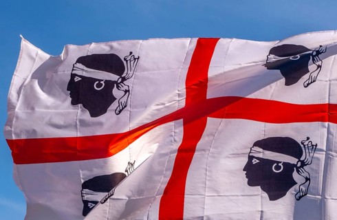 Sardinia, Sardinian flag, white flag with red cross and four Moorish heads, Bosa, Europe, province