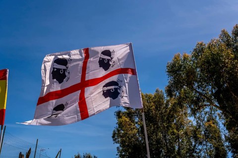 Sardinia, Sardinian flag, white flag with red cross and four Moorish heads, Bosa, Europe, Province