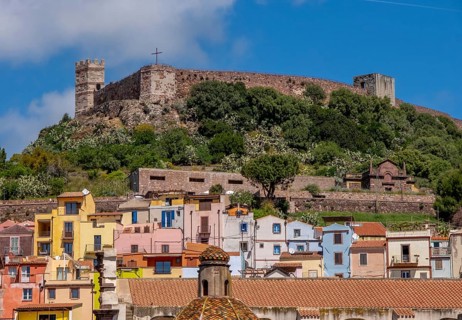 Sardinia, Town View Residential Houses and Castle Castello di Serravalle, Bosa, Europe, Province
